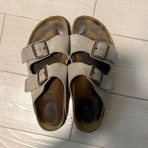 Birkenstock Taupe Suede Slip-On Sandals